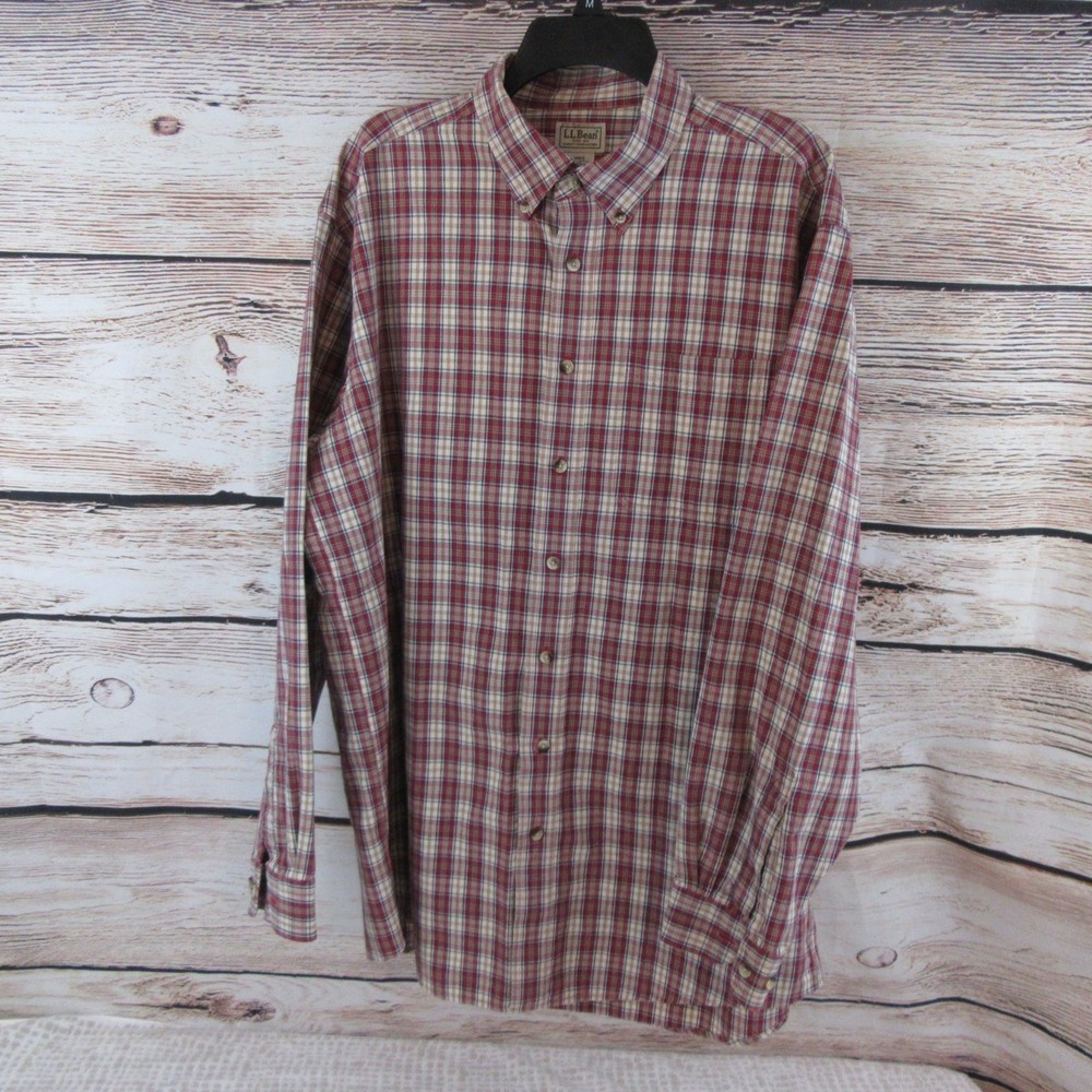 LL Bean Men's Large Tall LT Long Sleeve Plaid Shirt